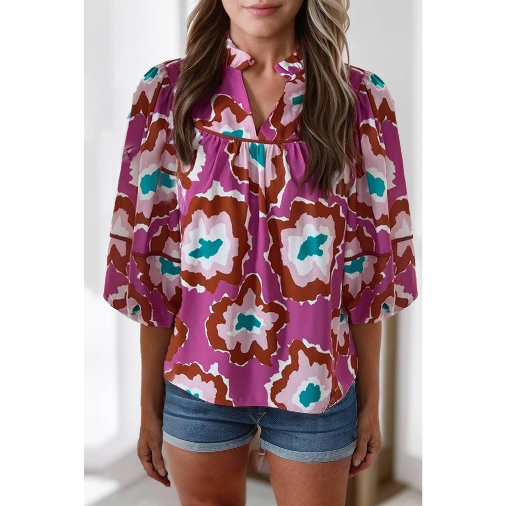Vibrant Floral Blouse with Puff Sleeves